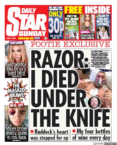 Daily Star Sunday (UK) Newspaper Front Page for 7 June 2020