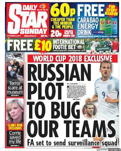 Daily Star Sunday Newspaper Front Page for 8 October 2017