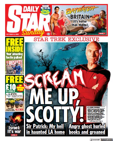 Daily Star Sunday (UK) Newspaper Front Page for 8 October 2023