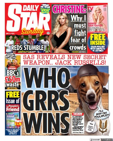 Daily Star Sunday (UK) Newspaper Front Page for 8 May 2022