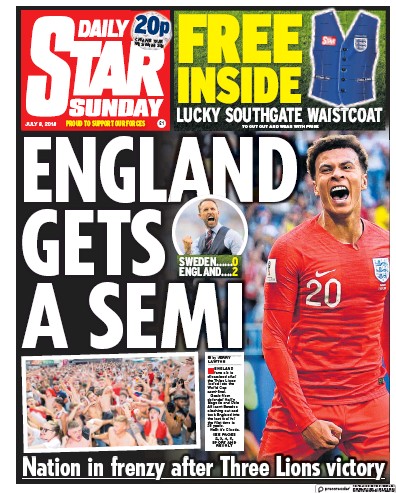 Daily Star Sunday Newspaper Front Page for 8 July 2018