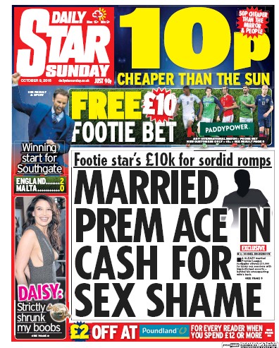 Daily Star Sunday Newspaper Front Page for 9 October 2016