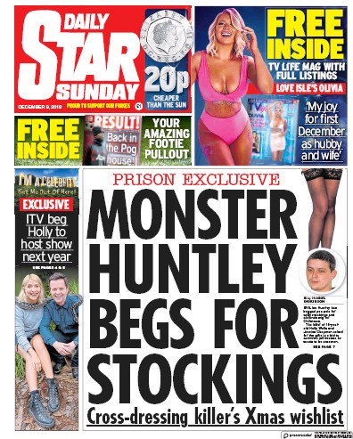 Daily Star Sunday Newspaper Front Page for 9 December 2018