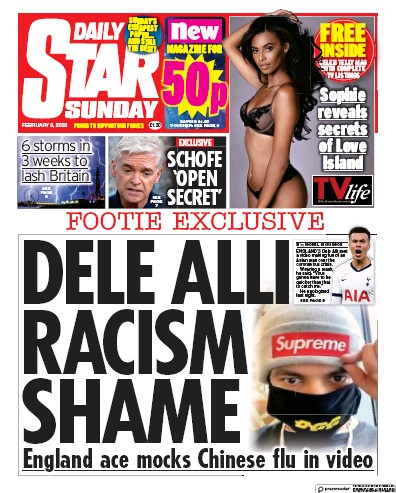 Daily Star Sunday Newspaper Front Page for 9 February 2020