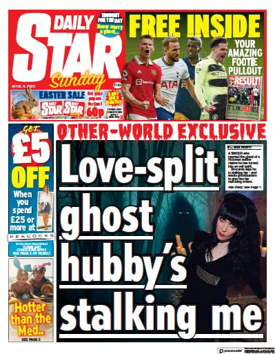 Daily Star Sunday (UK) Newspaper Front Page for 9 April 2023