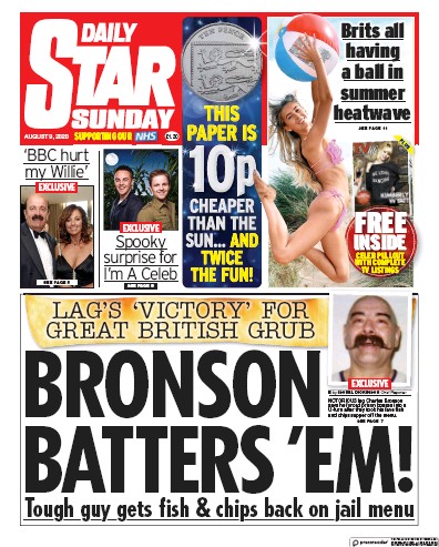 Daily Star Sunday Newspaper Front Page for 9 August 2020