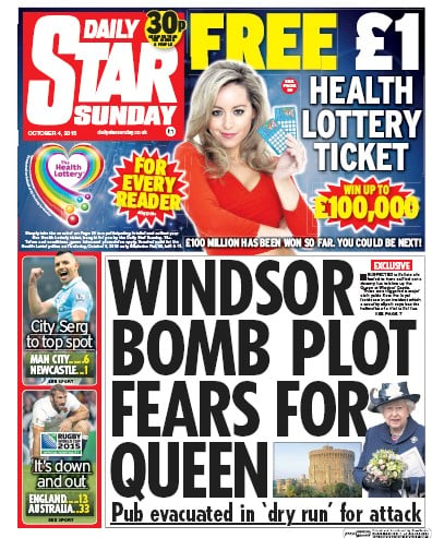 Daily Star Sunday Newspaper Front Page for 10 October 2015