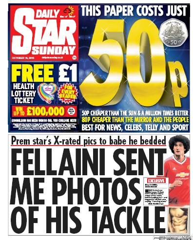 Daily Star Sunday Newspaper Front Page for 18 October 2015