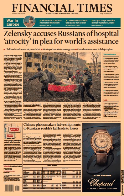 Financial Times Newspaper Front Page for 10 March 2022