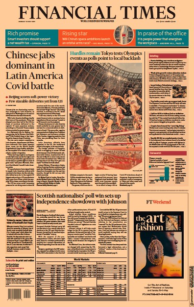 Financial Times Newspaper Front Page for 10 May 2021