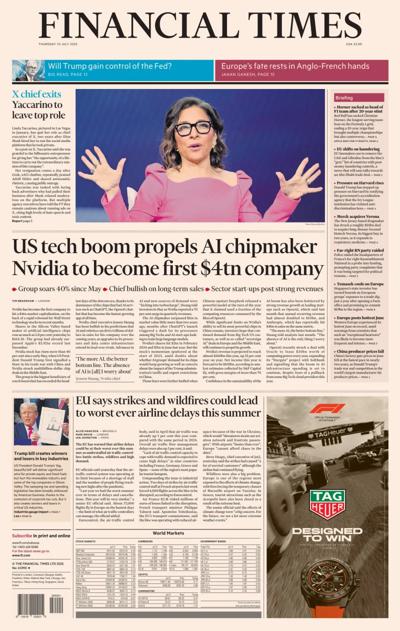 Financial Times (UK) Newspaper Front Page for 10 July 2025