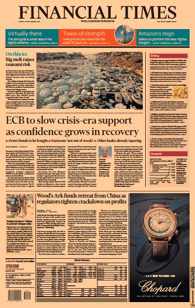 Financial Times (UK) Newspaper Front Page for 10 September 2021