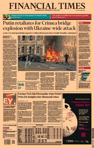 Financial Times Newspaper Front Page for 11 October 2022