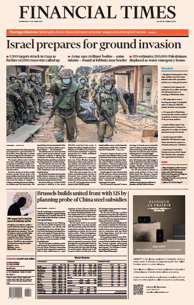 Financial Times (UK) Newspaper Front Page for 11 October 2023