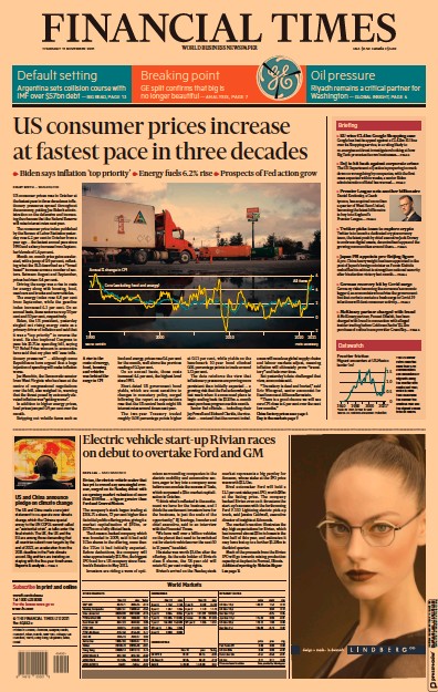 Financial Times (UK) Newspaper Front Page for 11 November 2021