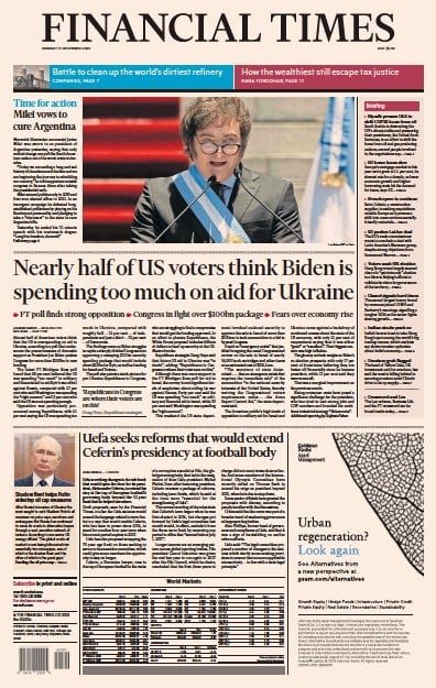 Financial Times (UK) Newspaper Front Page for 11 December 2023