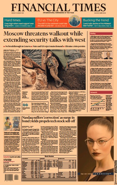 Financial Times (UK) Newspaper Front Page for 11 January 2022