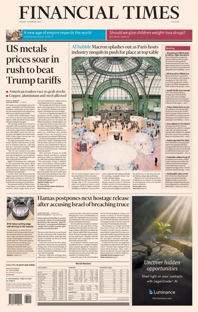 Financial Times (UK) Newspaper Front Page for 11 February 2025