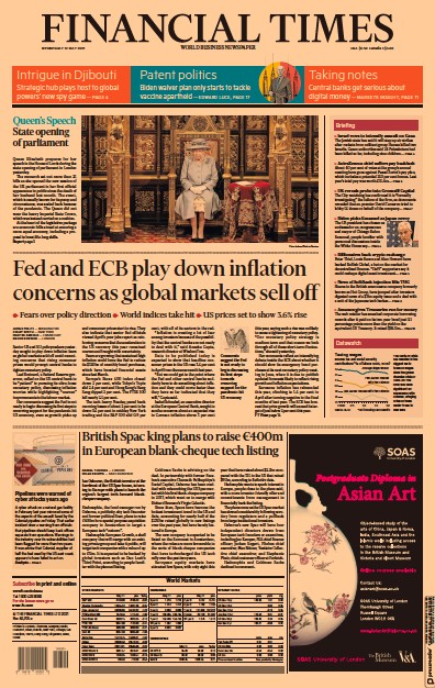 Financial Times Newspaper Front Page for 12 May 2021