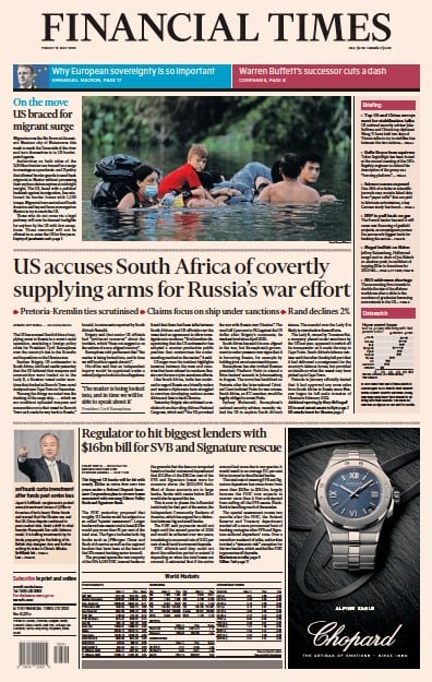 Financial Times (UK) Newspaper Front Page for 12 May 2023