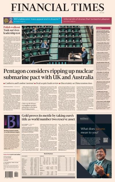 Financial Times (UK) Newspaper Front Page for 12 June 2025
