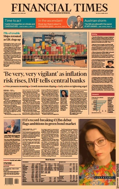 Financial Times (UK) Newspaper Front Page for 13 October 2021