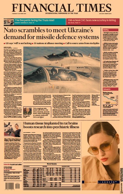 Financial Times Newspaper Front Page for 13 October 2022