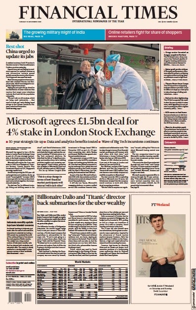 Financial Times Newspaper Front Page for 13 December 2022