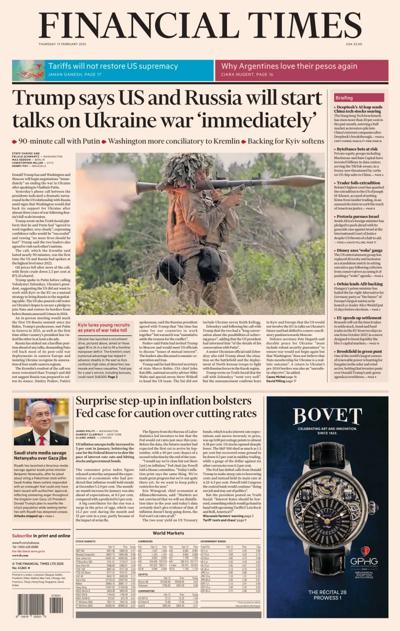 Financial Times (UK) Newspaper Front Page for 13 February 2025