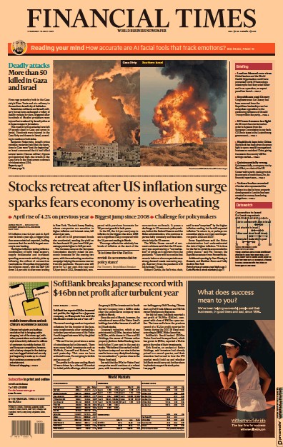 Financial Times Newspaper Front Page for 13 May 2021