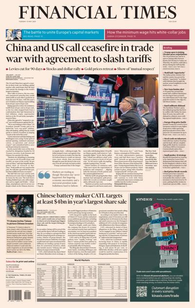 Financial Times (UK) Newspaper Front Page for 13 May 2025