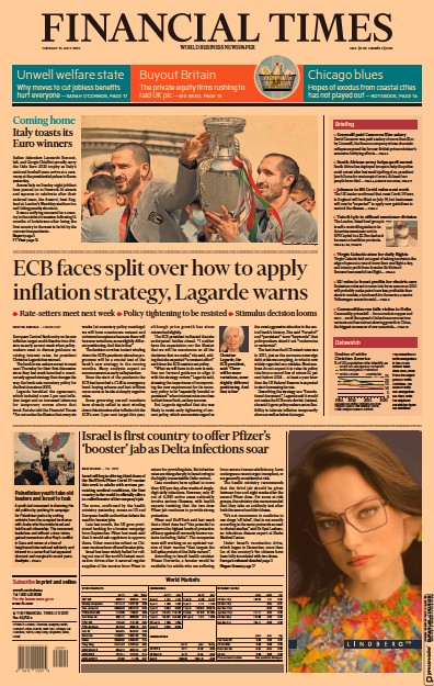 Financial Times (UK) Newspaper Front Page for 13 July 2021