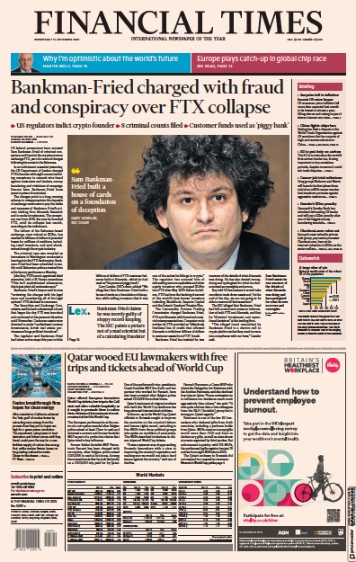Financial Times Newspaper Front Page for 14 December 2022