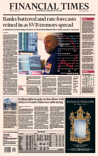 Financial Times (UK) Newspaper Front Page for 14 March 2023