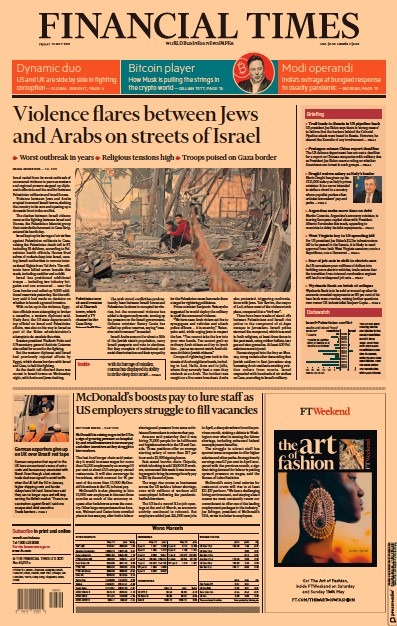 Financial Times Newspaper Front Page for 14 May 2021