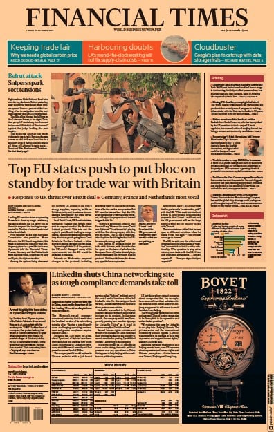 Financial Times (UK) Newspaper Front Page for 15 October 2021