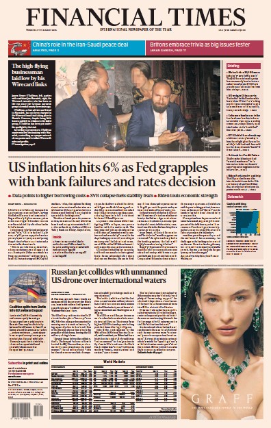 Financial Times (UK) Newspaper Front Page for 15 March 2023