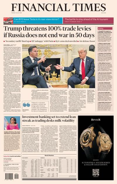 Financial Times (UK) Newspaper Front Page for 15 July 2025