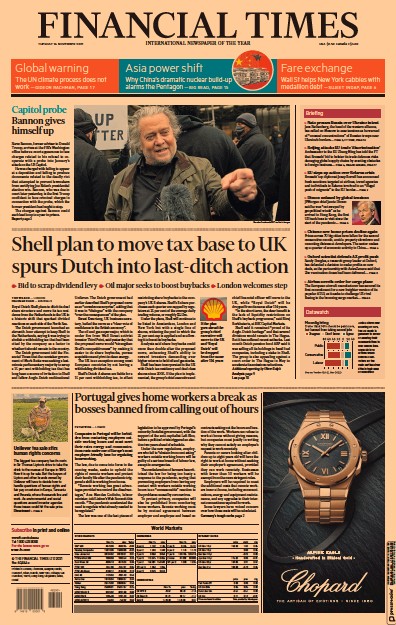 Financial Times (UK) Newspaper Front Page for 16 November 2021