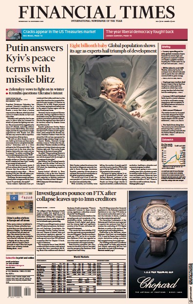 Financial Times (UK) Newspaper Front Page for 16 November 2022