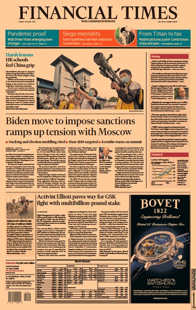 Financial Times (UK) Newspaper Front Page for 16 April 2021