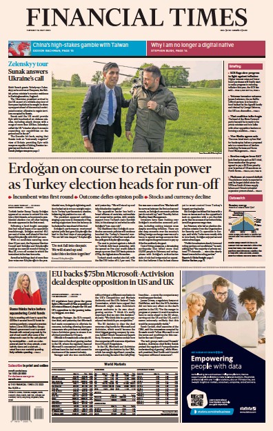 Financial Times (UK) Newspaper Front Page for 16 May 2023