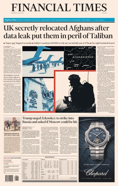 Financial Times (UK) Newspaper Front Page for 16 July 2025
