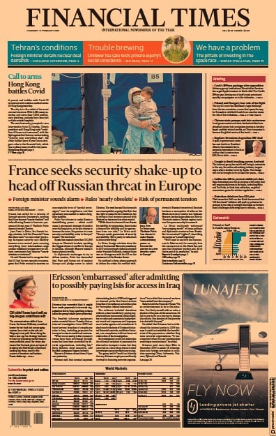 Financial Times (UK) Newspaper Front Page for 17 February 2022