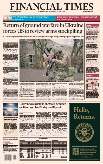 Financial Times (UK) Newspaper Front Page for 17 February 2023