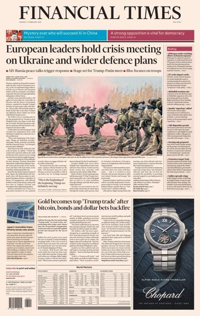 Financial Times (UK) Newspaper Front Page for 17 February 2025