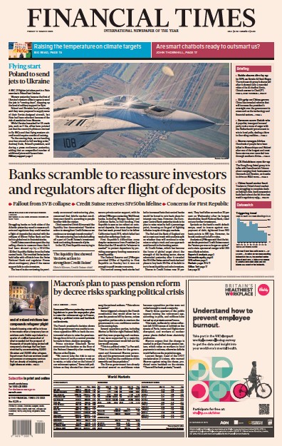 Financial Times (UK) Newspaper Front Page for 17 March 2023