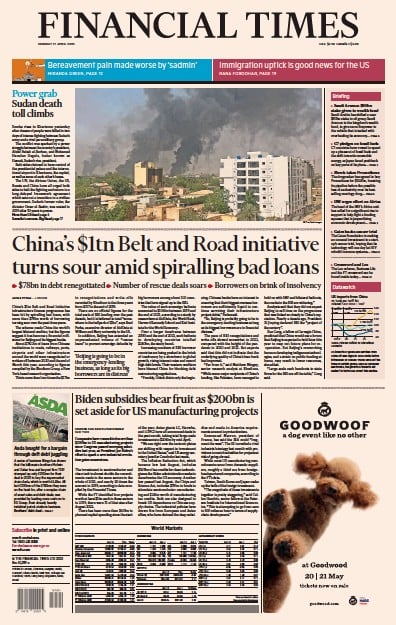 Financial Times (UK) Newspaper Front Page for 17 April 2023