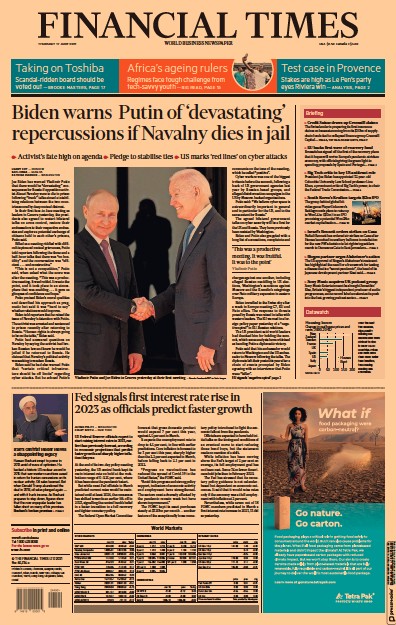 Financial Times (UK) Newspaper Front Page for 17 June 2021
