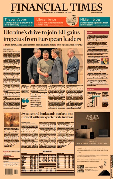 Financial Times (UK) Newspaper Front Page for 17 June 2022